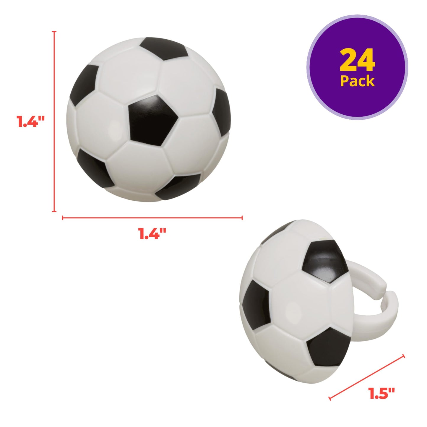 DecoPac Soccer Rings, Cupcake Decorations, Soccer Ball Cupcake Toppers, Food Safe Cake Topper - 24 Pack