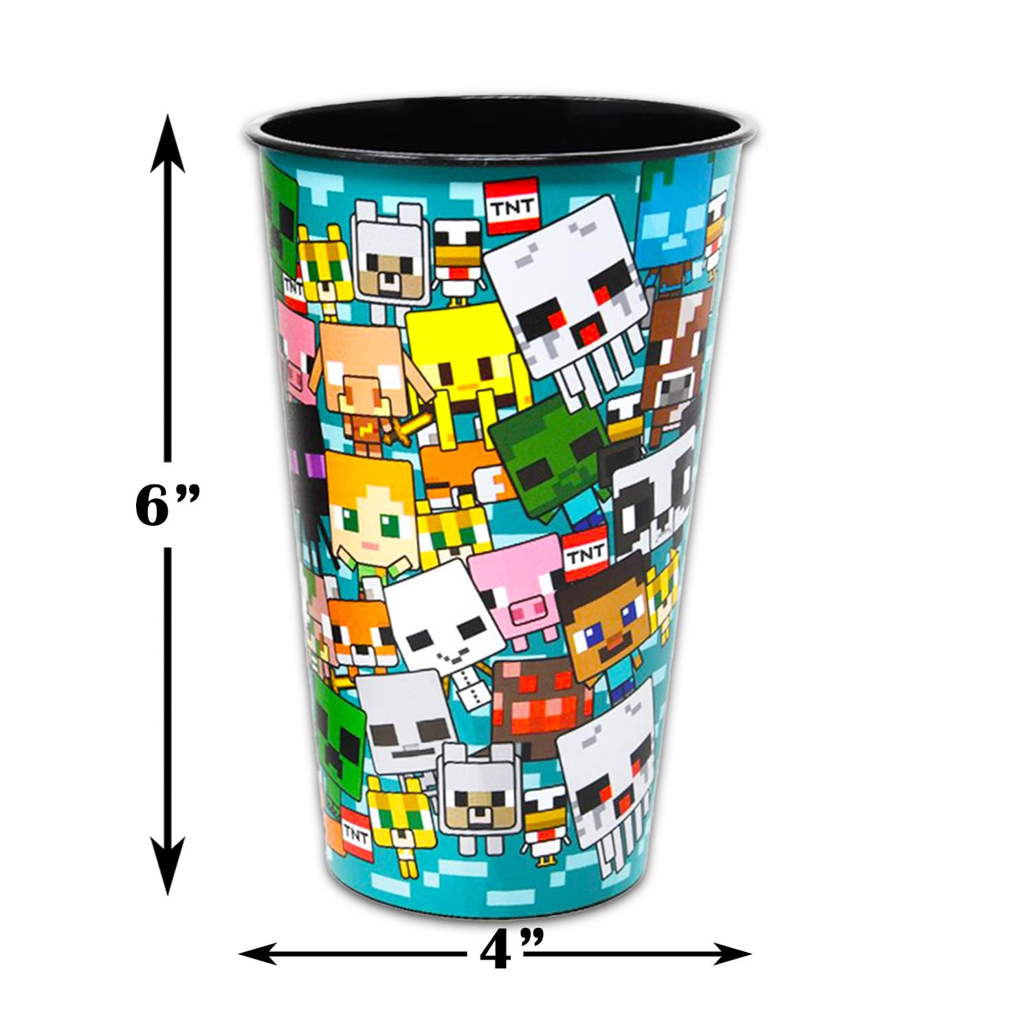 Minecraft Reusable Tumbler Cup Pack - Video Game Party Favor 12 Piece Bundle with 24 Oz Cups Plus Stickers, More | Bulk Minecraft Water Tumblers