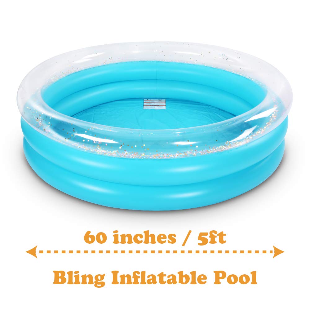 Bling Kiddie Pool, 60 inches Glitter Inflatable Kids Swimming Pool, Ball Pit, 5ft Durable Baby Pool for Indoor or Outdoor