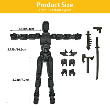 BVVLI T13 Action Figure Set, 10PCS Robot 3D Printed Toys Lucky Titan 13 Action Figure with Multiple Accessories, Dummy 13 Multi-Jointed Movable, Gifts