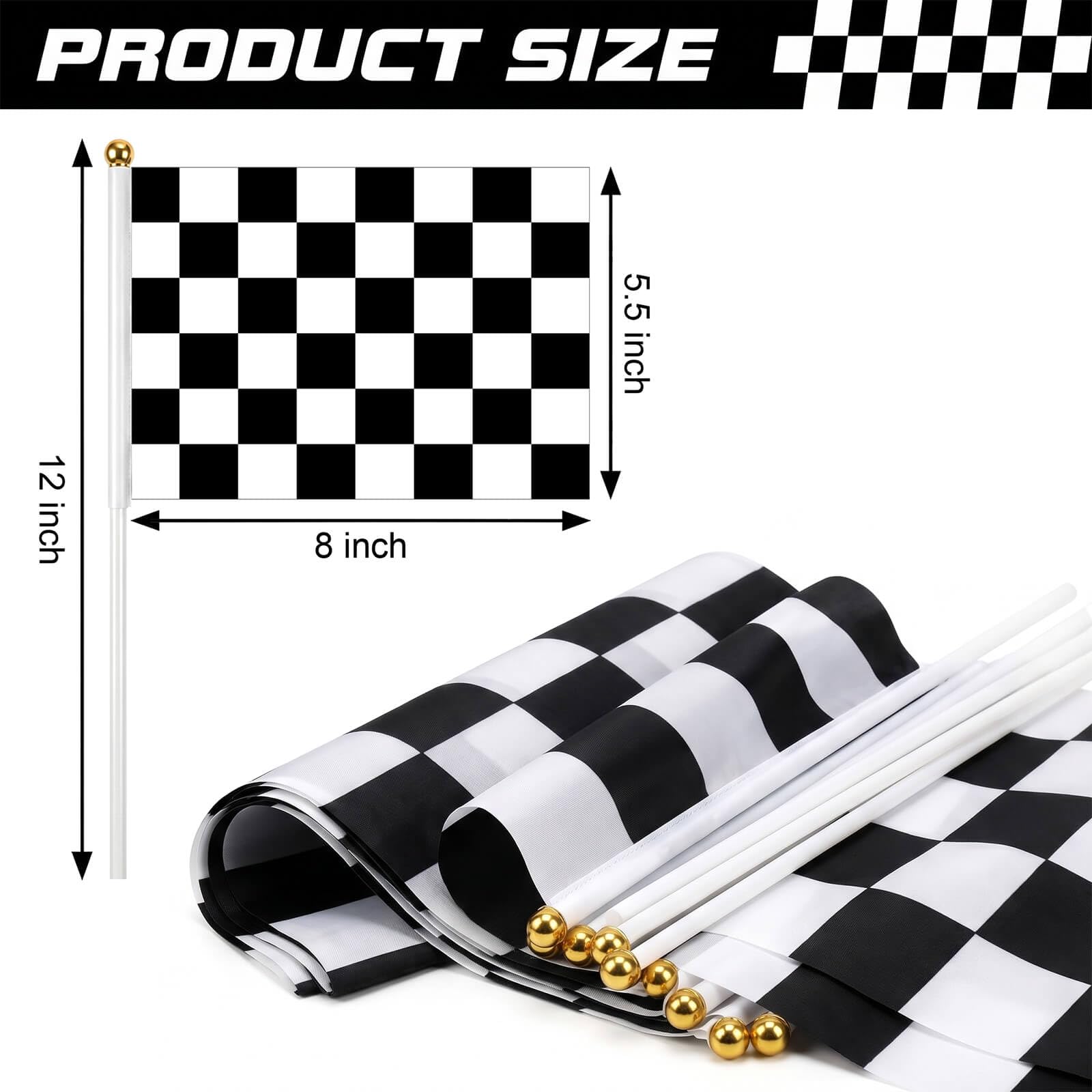 Piokio 20 Pack 8"x5.5" Black and White Checkered Racing Stick Flag, Racing Hand Held Stick Flags, for Nascar Race Party Supplies