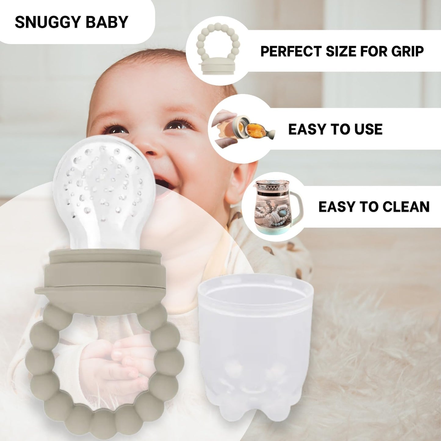 SnuggyBaby Fresh Food Feeder & Teether - 100% Food-Grade Silicone, BPA-Free, Ergonomic Grip, Mesh-Free, Easy-to-Clean, Introduce Solids Safely