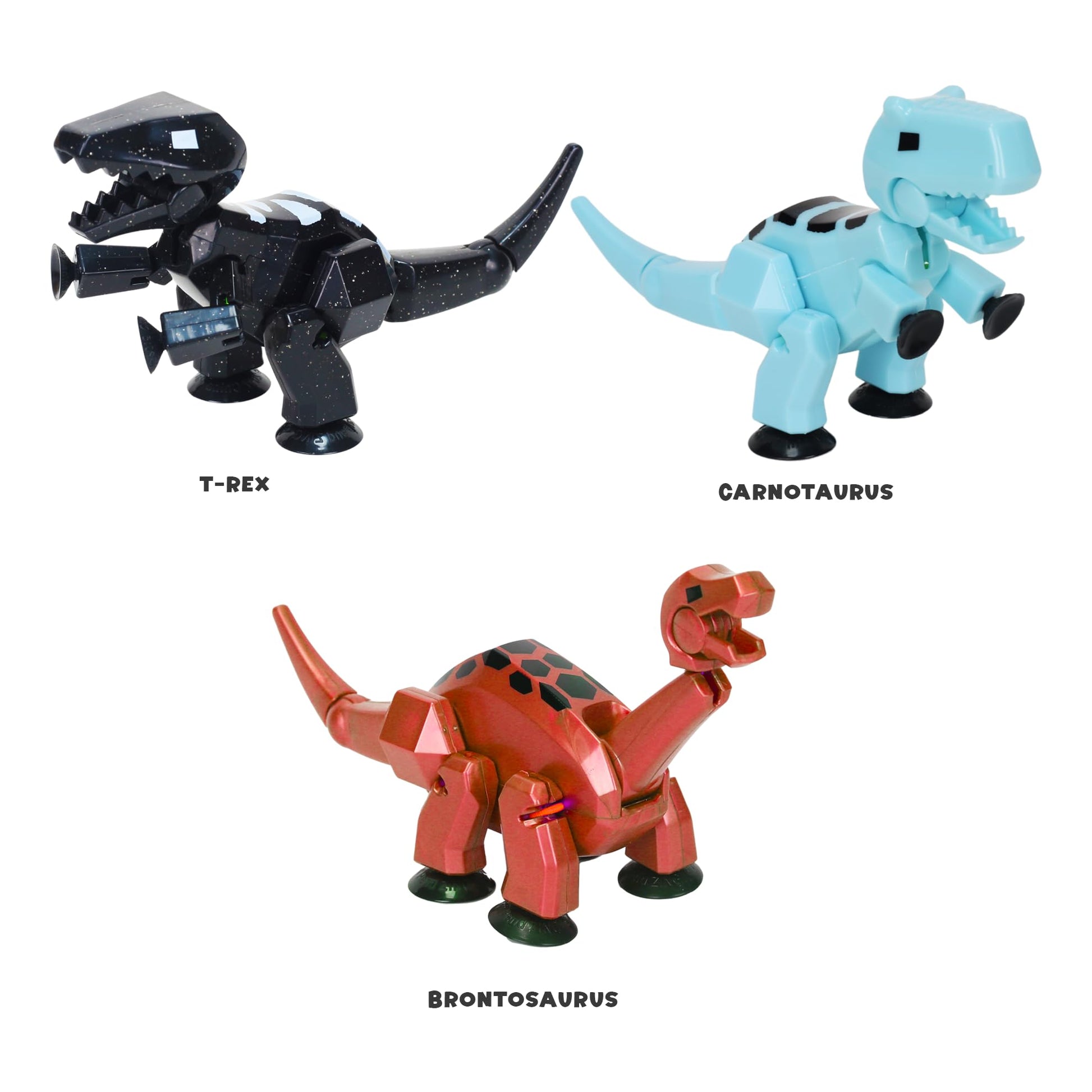 Zing Stikbot MEGA Dino 3 Pack - Includes Brontosaurus, T-Rex, and Carnotaurus, Create Stop Motion Animation, for Ages 4 and Up (Ice Blue, Space Black