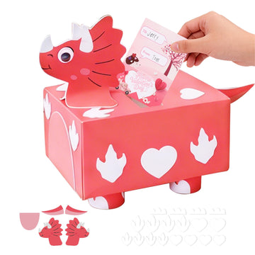 Fennoral 2 Pack Valentines DIY Mailbox for Kids Make You Own Valentine's Day Craft Kits with Foam Sticke Dinosaur Card Box for School Classroom Boys