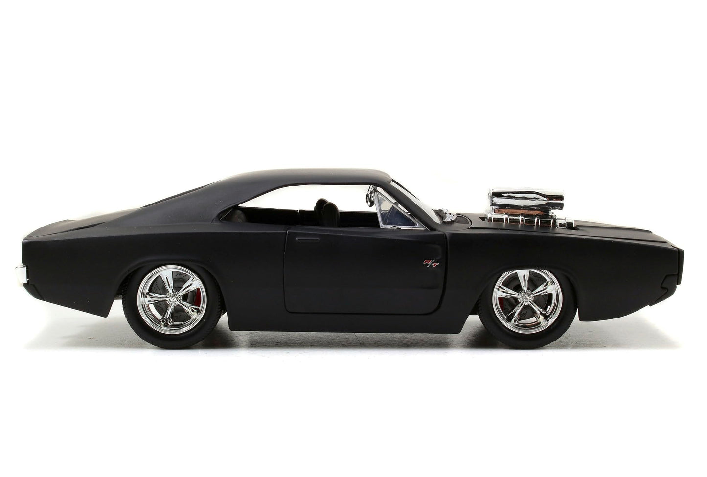Jada Toys Furious 7 1970 Dodge Charger - 1:24 Scale Die-cast Vehicle - Opening Doors, Hood, Trunk - Rubber Tires - Ages 8+ - Glossy Black