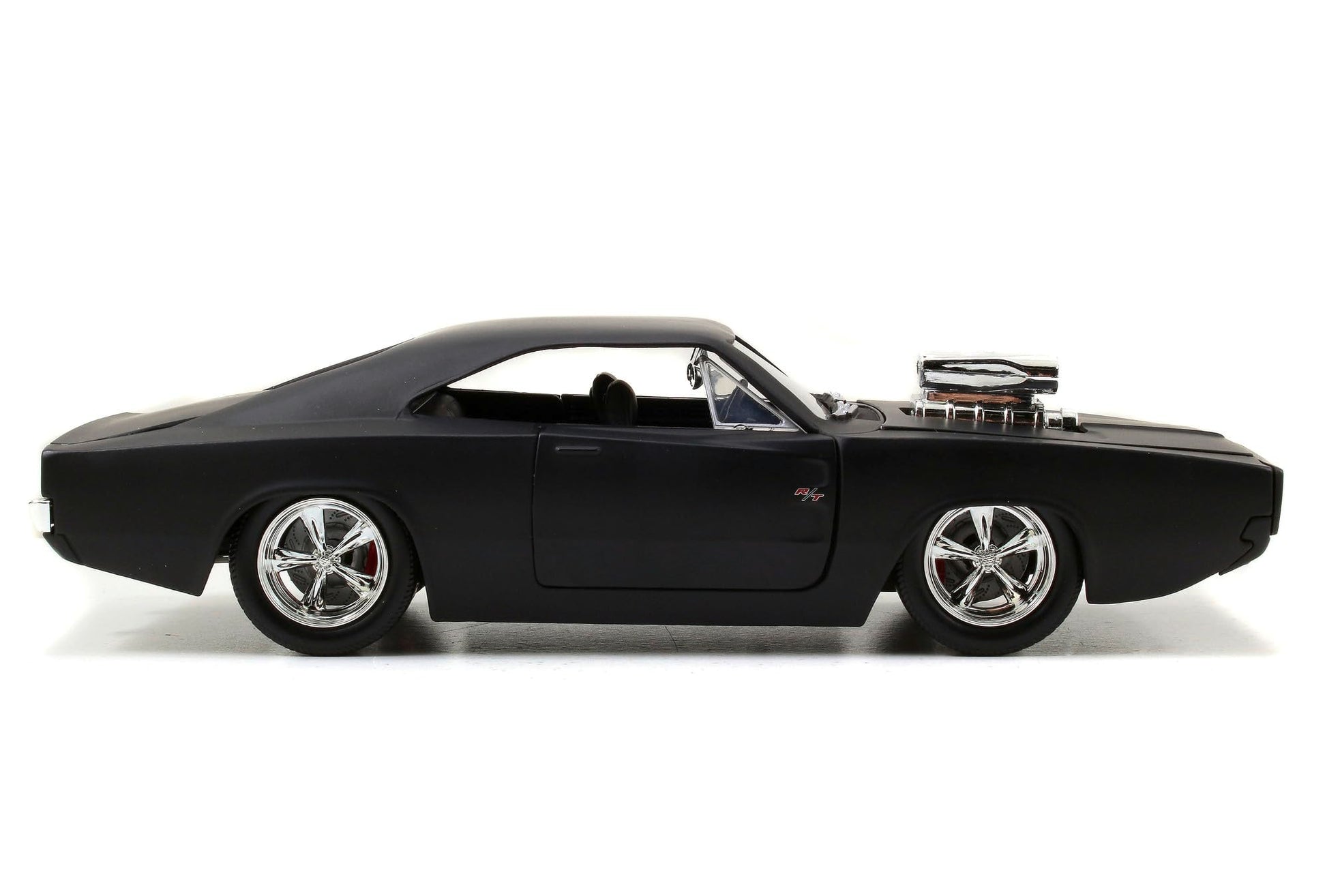 Jada Toys Furious 7 1970 Dodge Charger - 1:24 Scale Die-cast Vehicle - Opening Doors, Hood, Trunk - Rubber Tires - Ages 8+ - Glossy Black