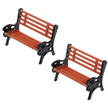 2Pcs Brown Miniature Park Bench Set, Street Seats and Garden Ornaments for Dollhouse and Fairy Garden Decor, Mini Bench Chairs for Train Platform