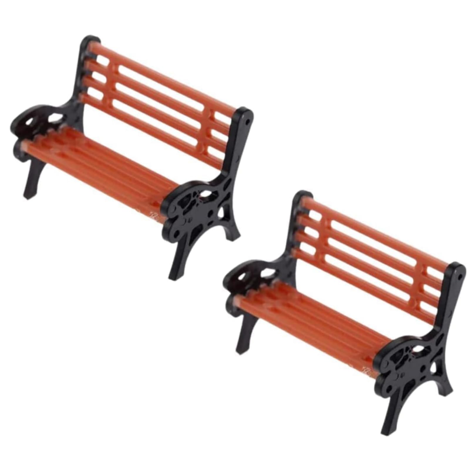 2Pcs Brown Miniature Park Bench Set, Street Seats and Garden Ornaments for Dollhouse and Fairy Garden Decor, Mini Bench Chairs for Train Platform