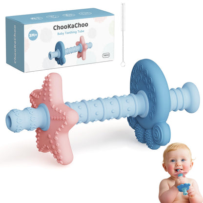 Baby Teething Toys for 3-12 Months, Food-Grade Silicone Hollow Tube Teether Stick, BPA-Free & Multi-Textured, Gum Massage, Sensory Development