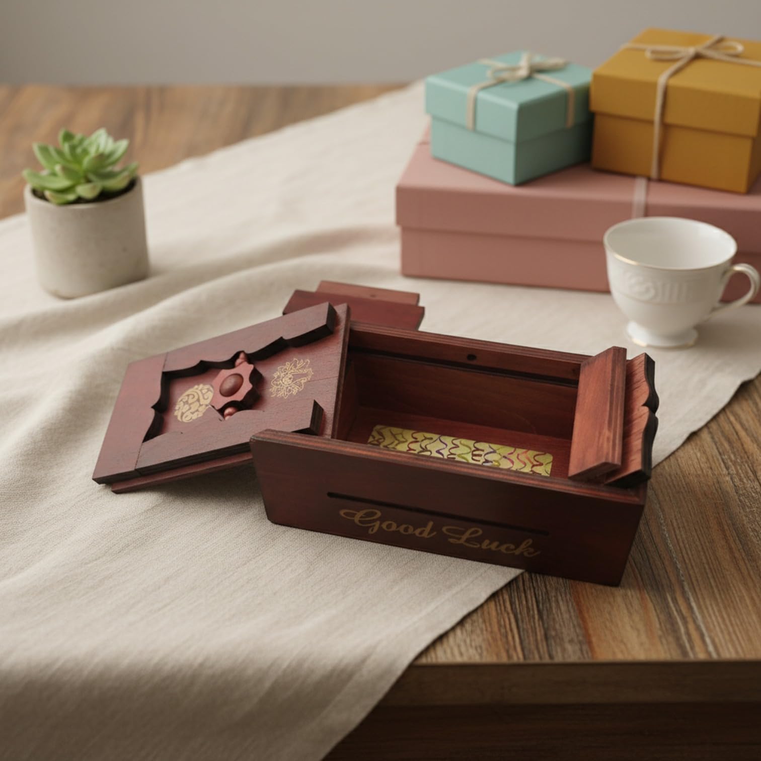 Good Luck Puzzle Box IQ Secret Money and Gift Card Holder Magic Trick Lock