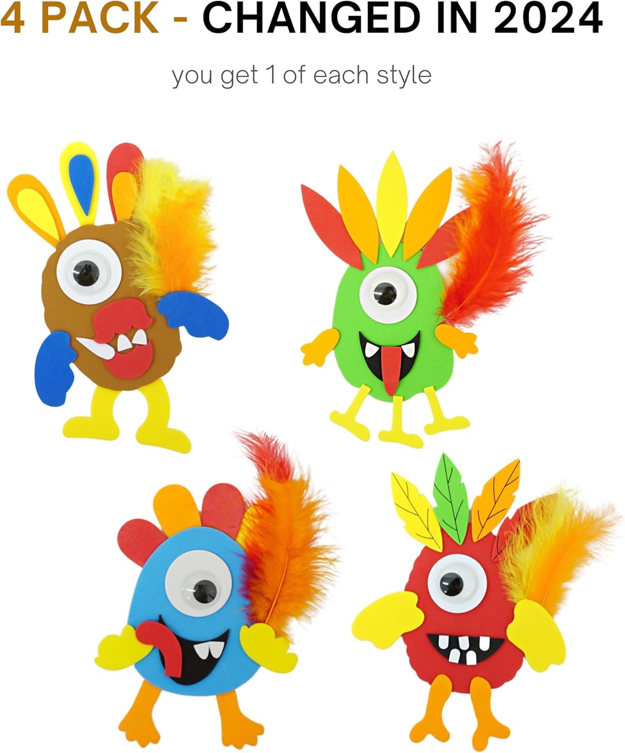 4E's Novelty Monster Turkey Crafts for Kids (Makes 4) Foam Magnet Craft Kit, Thanksgiving Crafts for Kids 4-8, 3-12, Fun Activities for Kids