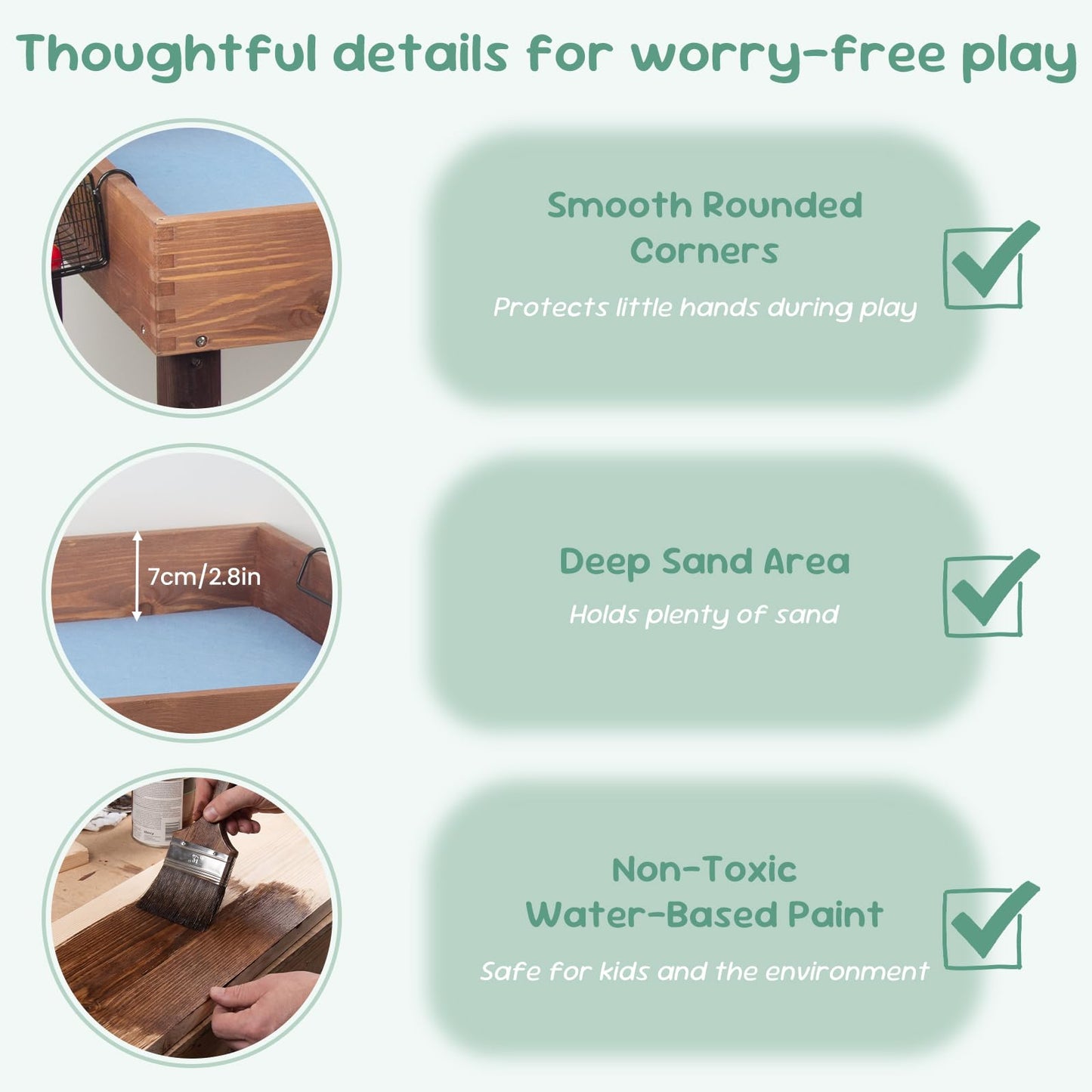 WOODENFUN Wooden Sand Table for Kids Ages 3-8, Summer Outdoor Toys