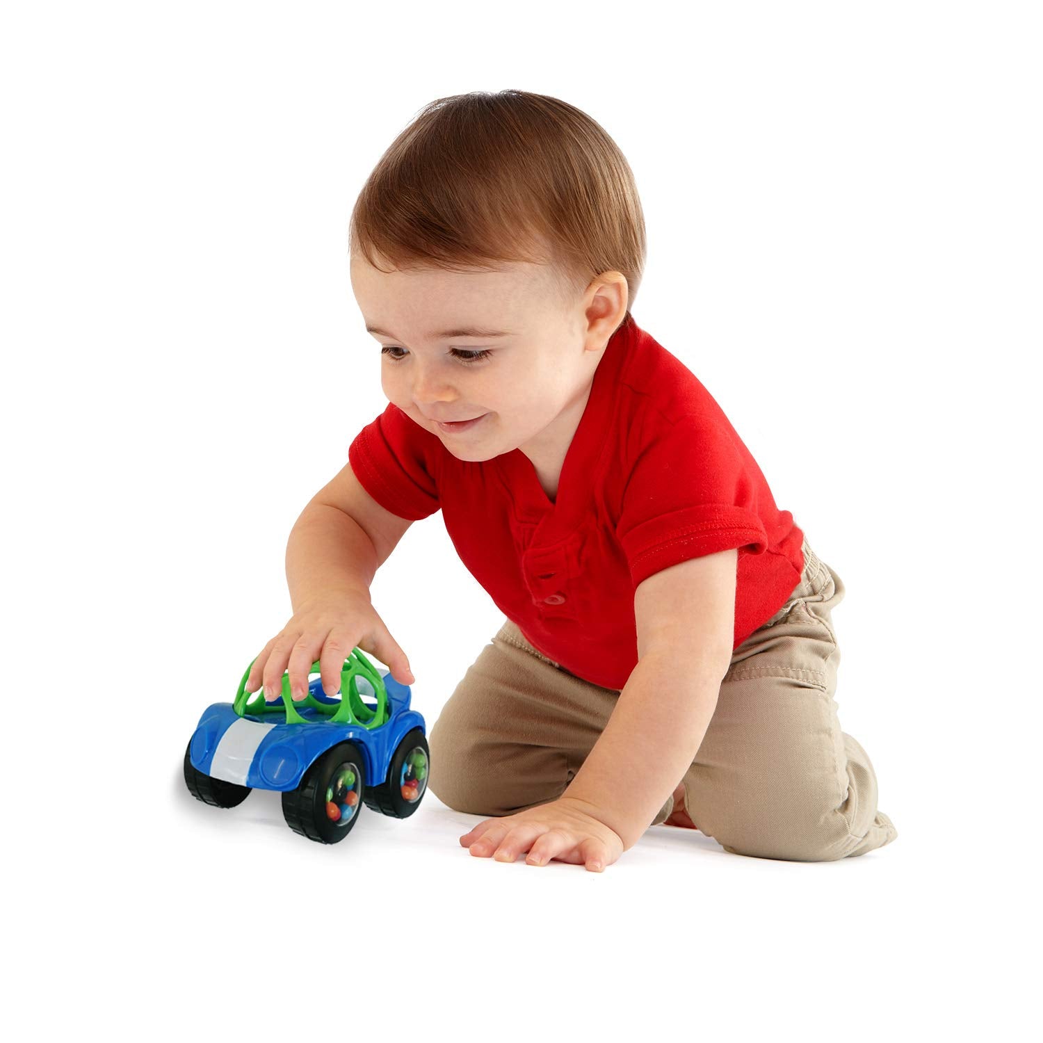 Oball Easy Grasp Rattle & Roll BPA-Free Push Car Infant Crawling Toy and Teether, 1 Pack, Age 3 Months and up, Color May Vary