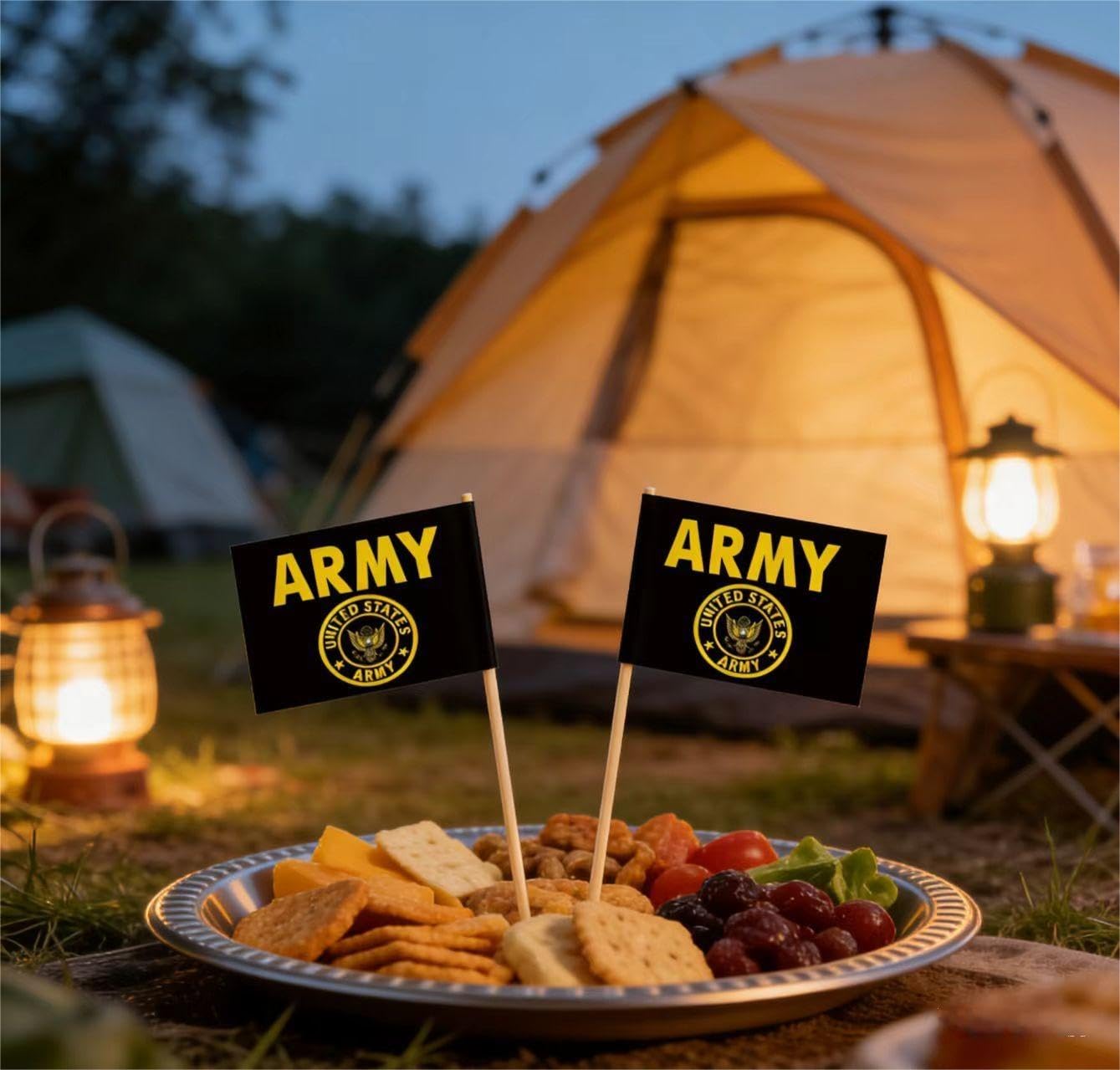 JAVD 100 Pcs US Army Gold Crest Toothpick Flag Small Mini United States Military Cocktail Fruit Cupcakes Toppers Food Stick Flags Decorations