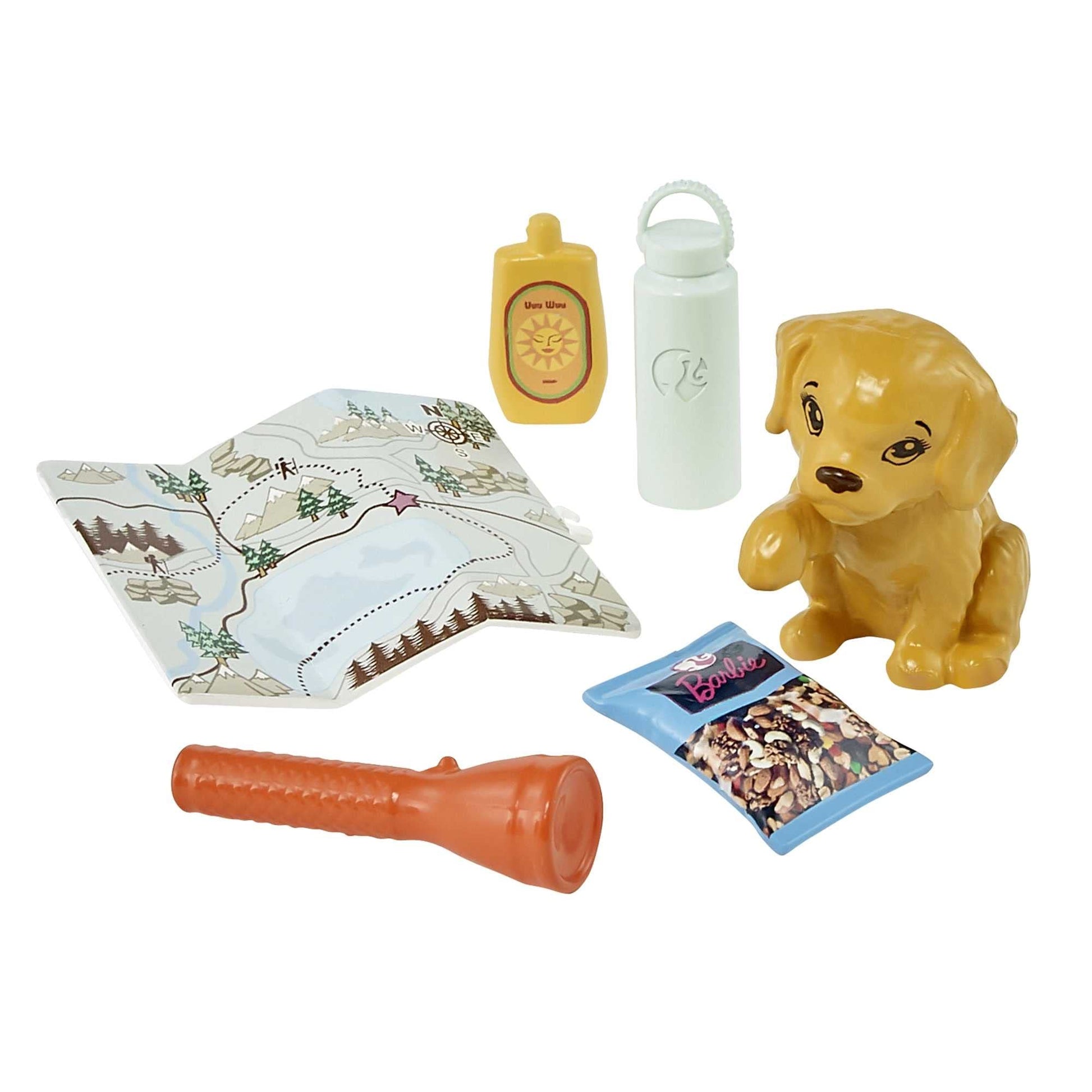 Barbie Hiking Doll Set, Brunette with Puppy & 9 Accessories Including Backpack Pet Carrier, Map, Camera & More