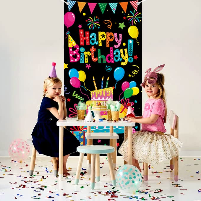 GYA Colorful Kids Birthday Party Door Banner Children Newborn Baby Shower Happy Birthday Background Balloons Candy Bar Gifts Backdrops Kids