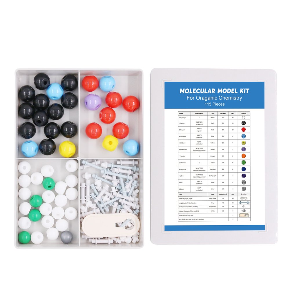 Swpeet 115 Pcs Organic Chemistry Molecular Model Student and Teacher Kit, Molecular Model Set for Inorganic & Organic Chemistry - 50 Atoms & 64 Links
