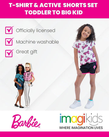 Barbie Big Girls T-Shirt and Dolphin Active Shorts Outfit Set Pink/Black 14-16