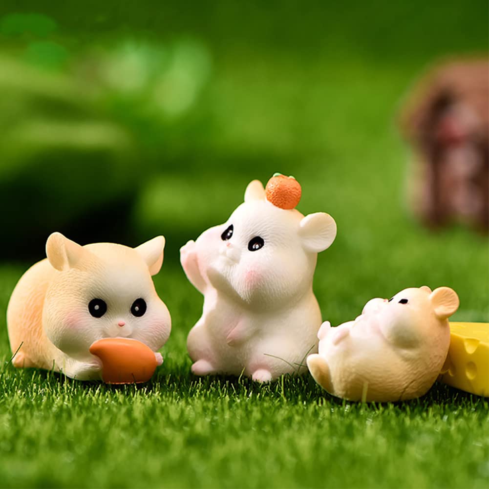 MAOMIA 6 Pcs Mini Hamster Figures Animal Toy Cake Toppers, Fairy Garden Decor Miniature Hamster Figurines Collection Playset for Christmas Birthday