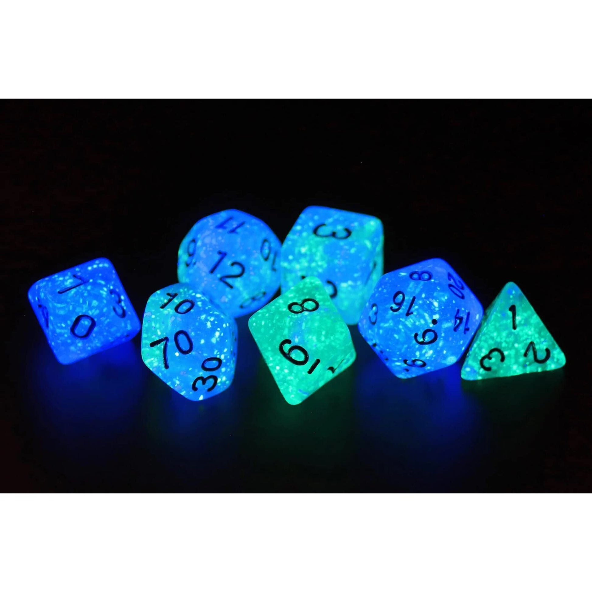 Set of 7 Dice: Glow-in-The-Dark Frosted Glowworm