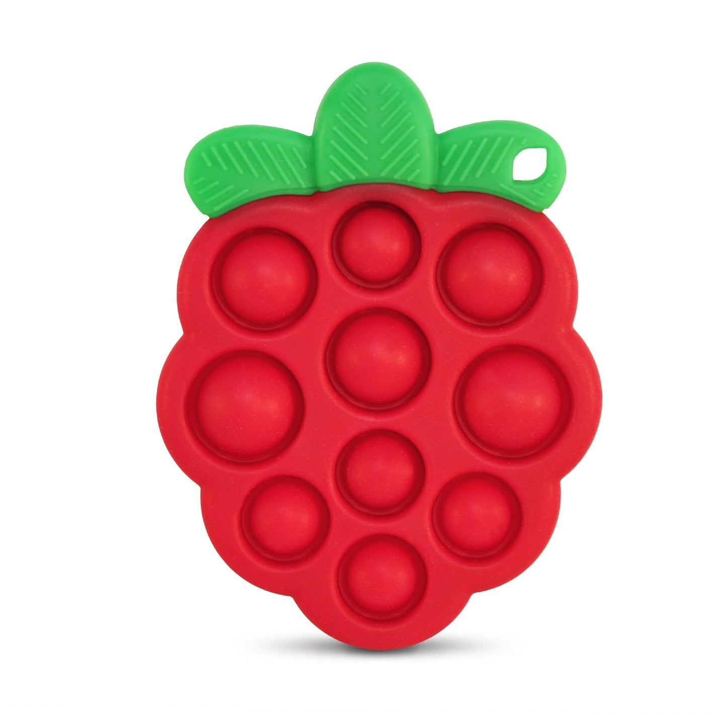 RaZbaby RaZberry Pop Strawberry Teether - Multi-Textured Silicone for Sensory Development & Teething Relief - Easy to Hold for Small Hands - Soft