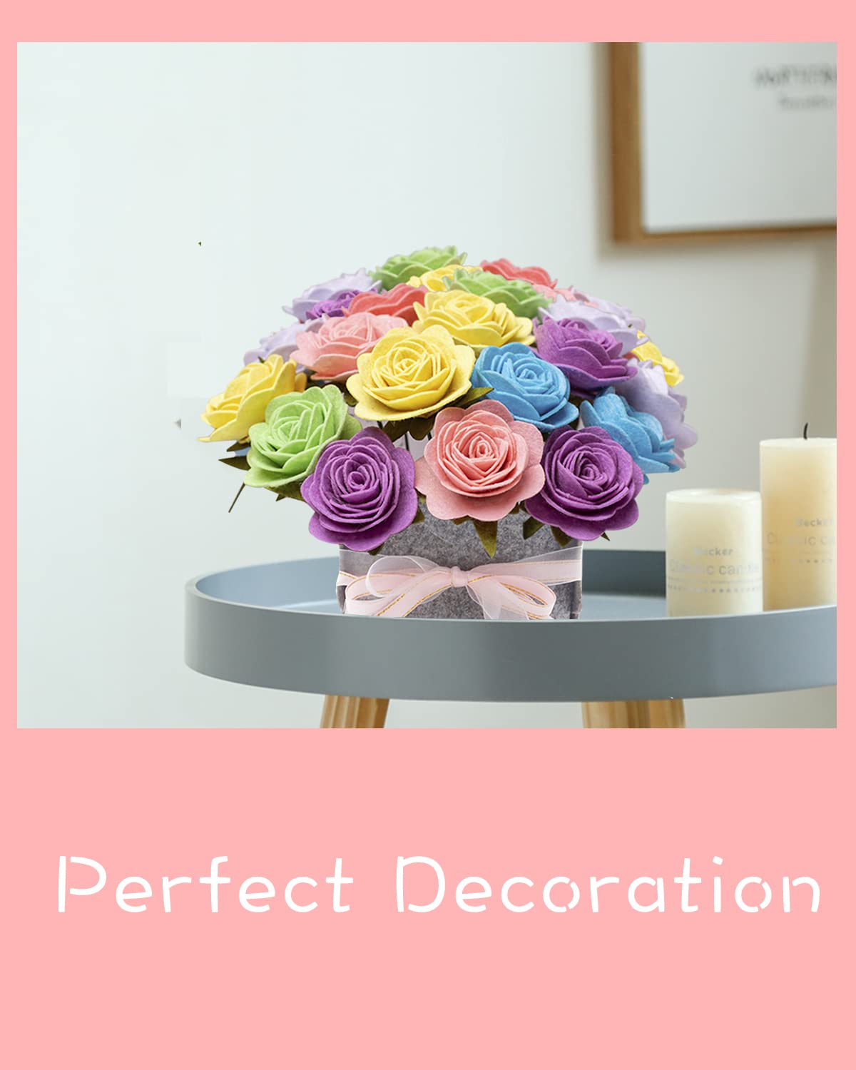 BAZIMA ALICE DIY Felt Flower Art Craft Kit - Colorful Roses Pot Bonsai Kit, 20 Pre-Cut Felt Roses, Beginner Floral Gifts