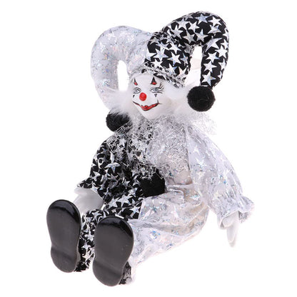 lahomia 9 Inch Porcelain Smiling Clown Doll Wearing Classic Outfits, Funny Harlequin Doll, Circus Props, Halloween Decor - 5