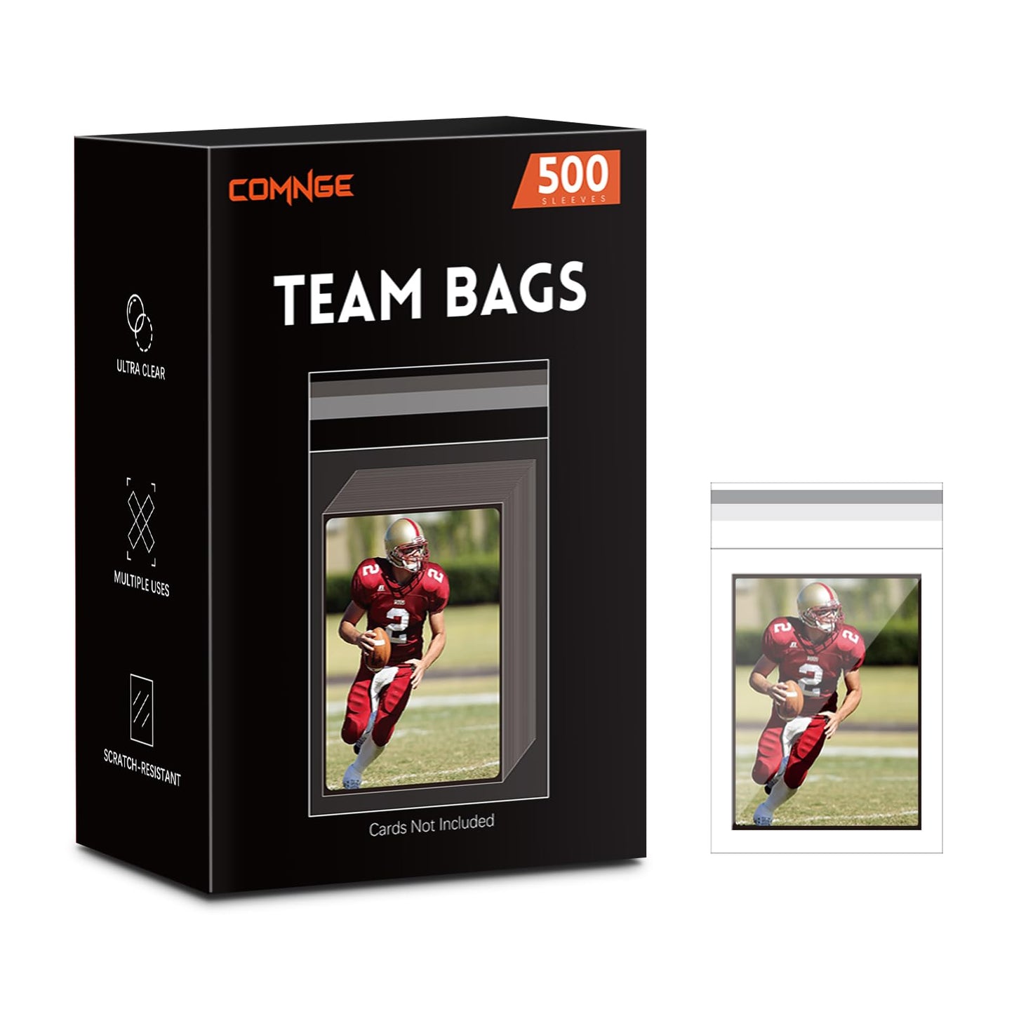 500ct Resealable Team Bags - Secure Storage Sleeves for Standard Trading Cards, Standard Toploaders, Magnetic Card Holder (35pt-130pt) Organize