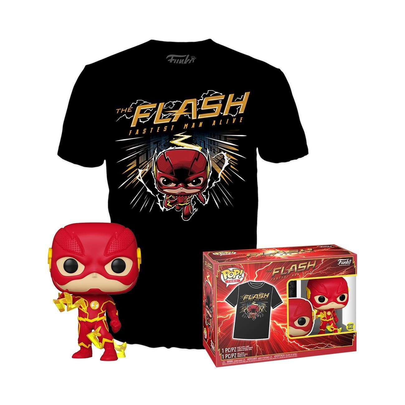 Funko Pop Collectible Toy Figure - The Flash - DC Comics - T-Shirt - Clothes with Collectable Vinyl Figure - Gift Idea - Toys and Short Sleeve Top for