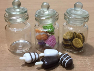3pc Miniature Food Chocolate Cookie Cake Dollhouse Donut Candy in Clear Glass Mini Bottle Fruit #MF060