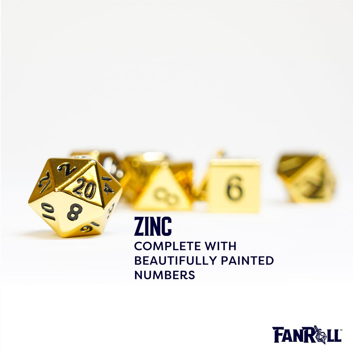 Metal Dice Polyhedral Set of 7 die (7) Gold