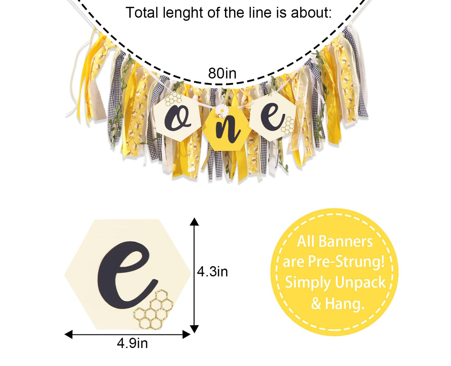 Bee Theme High Chair Banner - Happy 1st Bee Day Birthday Banner, First Birthday Decoration for Boys and Girls, Bumble Be e Themed Bday Party