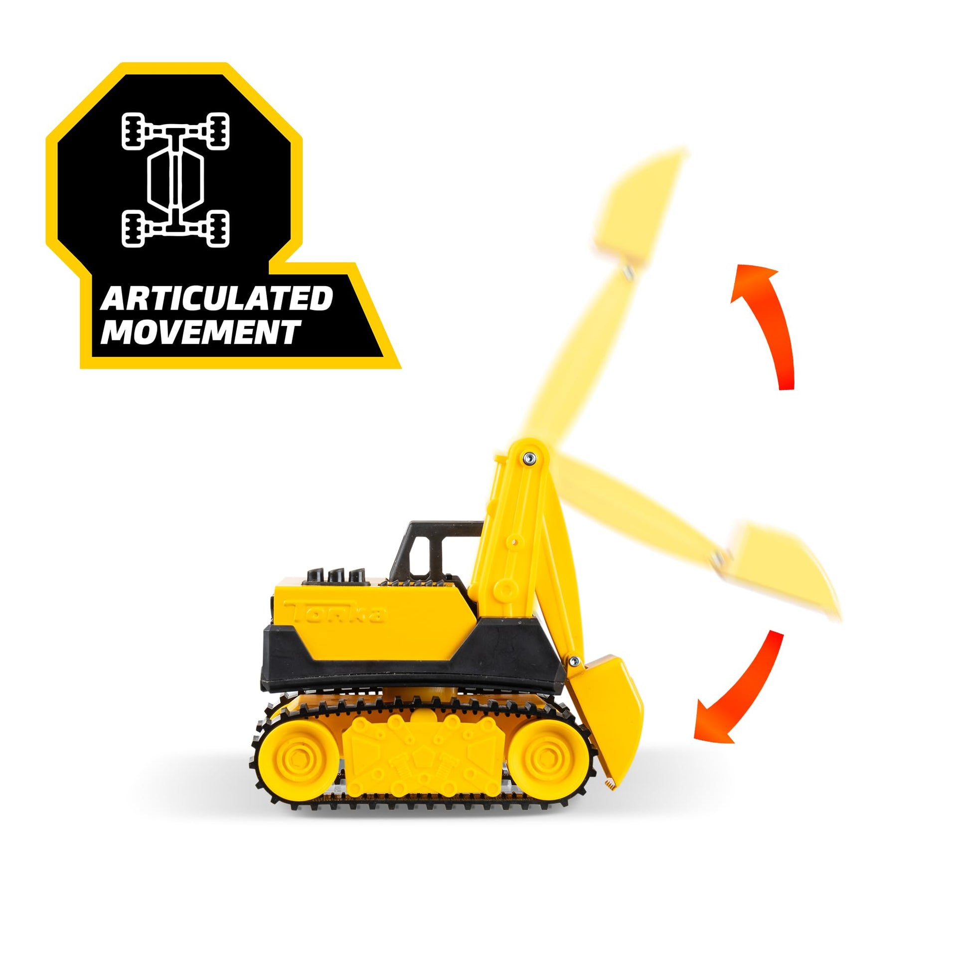 Basic Fun Tonka Mini Steel Classics Excavator - Steel Construction, Movable Grappling Basket, Riding Caterpillars, Classic Yellow Design - Perfect