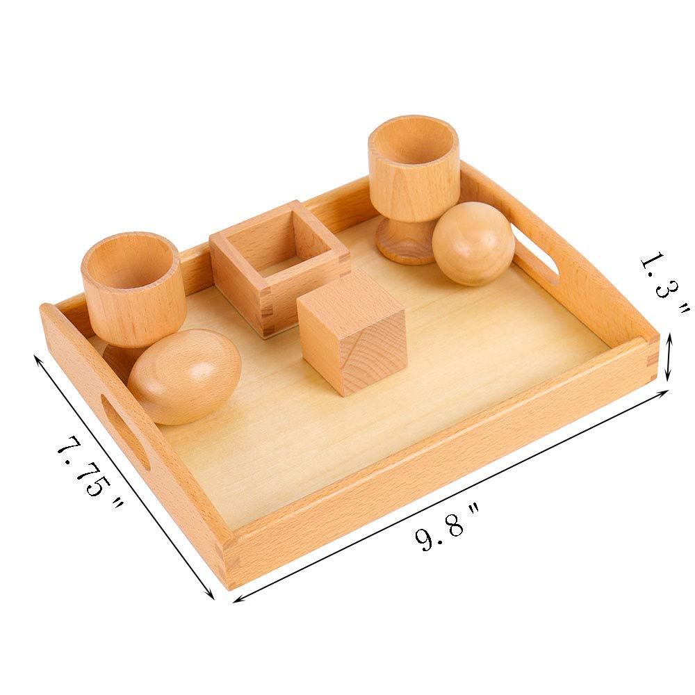 Montessori 3D Object Fitting Exercise with Tray Ball Egg with Cup and Cube with Box Montessori Infant Toys Materials for Toddlers Babies