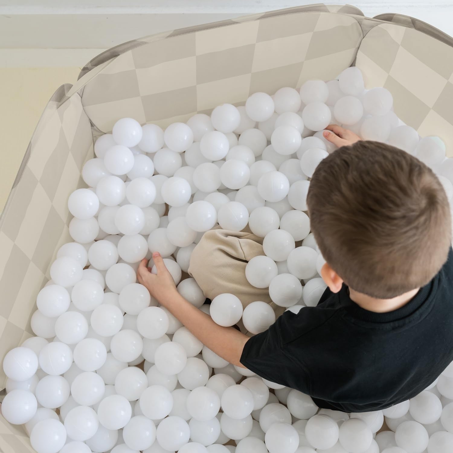 3 Sprouts Kids Pop-Up Ball Pit, Balls Not Included, Checkerboard Beige