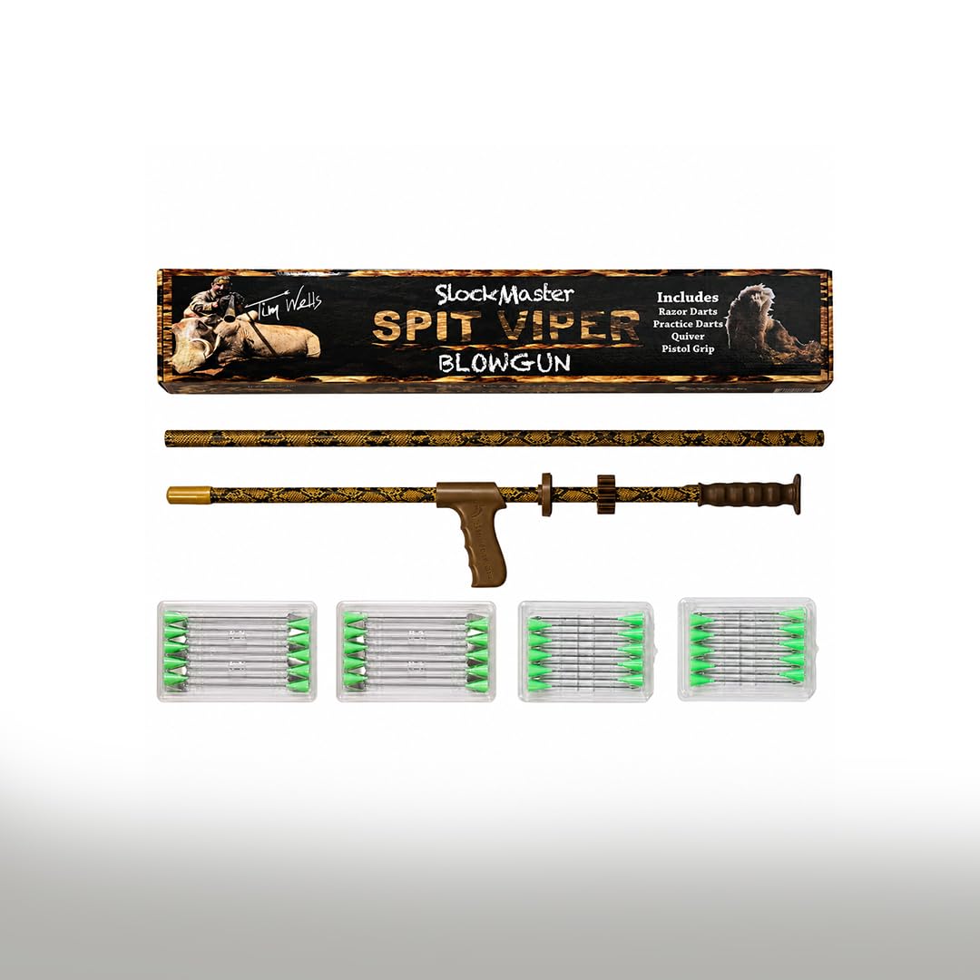 Slock Master Viper Blow Gun, 5 Ft .625 Big Bore Caliber Blowgun, Rattler Snakeskin Camo, Includes Pistol Grip, Quiver, Razor Hunting Darts