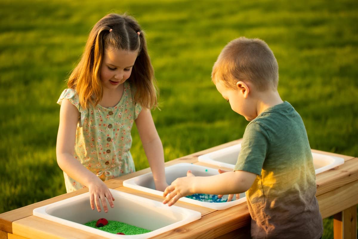 Noble Toys Wooden Toddler Triple Bin Sensory Table | Toddlers Activity Play for Outside | Sand and Water Table for Age 18 Months+ | Fill with Craft