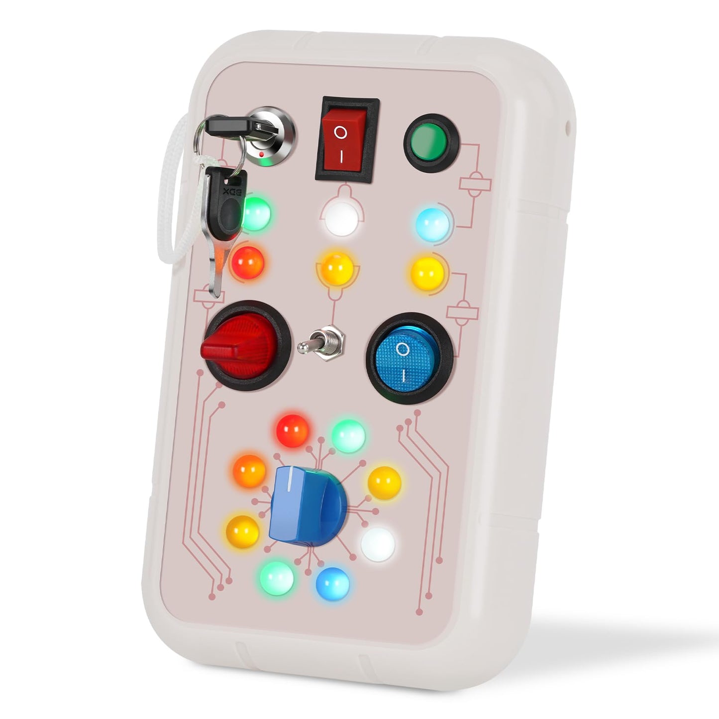 DINOTIME Busy Board, Montessori Educational Toy for 1 2 3 Years Old with LED Light, Travel Toys for 1+ Year Old Toddler Baby