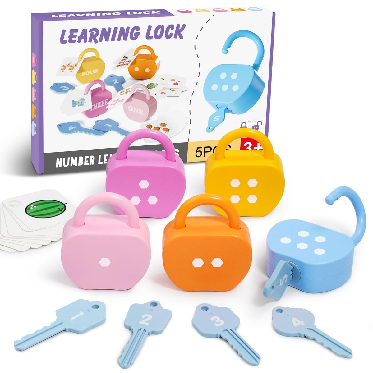 Meemazi 5 Sets Lock and Key Sensory Toy, Number Counting & Matching Math Games, Preschool Learning Activities, Educational Montessori Toddlers Toys