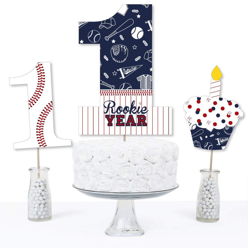 Big Dot of Happiness 1st Birthday Batter Up - Baseball - First Birthday Party Centerpiece Sticks - Table Toppers - Set of 15