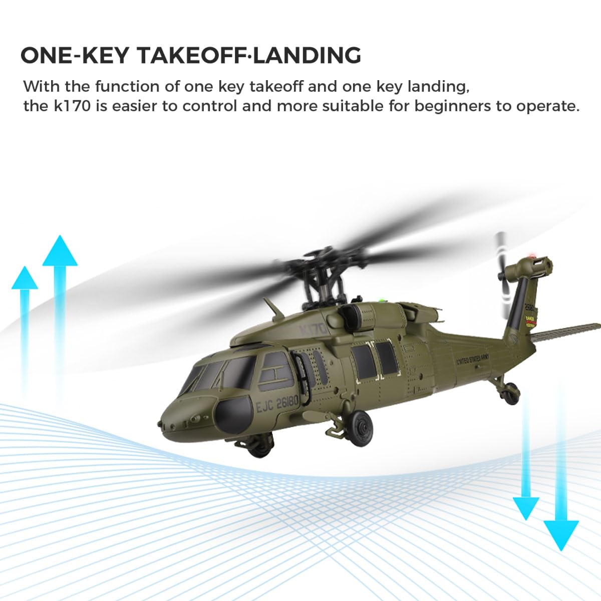 XMBRICDIYY WL K170 RC Helicopter for Adults, UH-60L 170 2.4G 4CH Brushless Motor Flybarless RC Helicopter, Outdoor Hobby RC Toy Model, Throttle