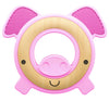 Nuby Natural Wood & Silicone Teether: Pig, 3M+, Pink