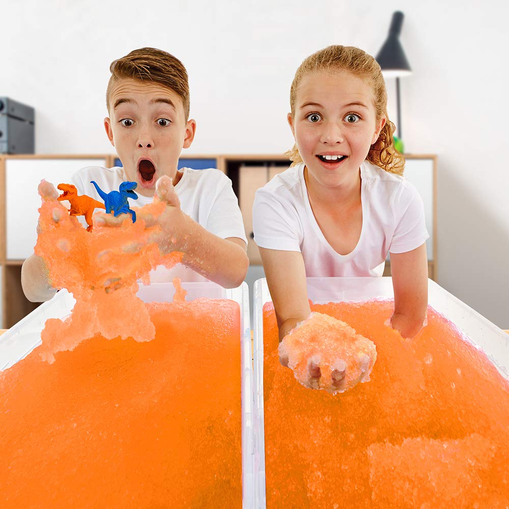 Zimpli Kids Dino Volcanic Pack 3 x Orange Gelli Play & 2 x Dinosaur Figure Set, Children's Gift, Educational Sensory Toy