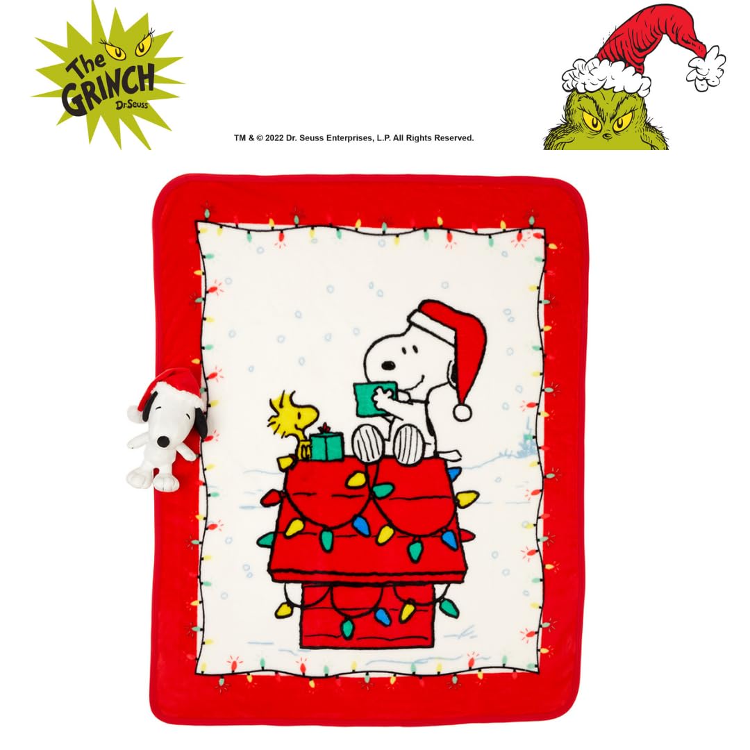 Peanuts Snoopy Holiday & Christmas Kids Bedding Super Soft Plush Pillow and Throw 2 Piece Set, 40 in x 50 in (Officially Licensed Product) by Franco