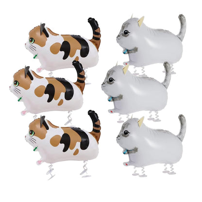6Pcs Walking Cat Balloons, Animal Foil Mylar Balloon Kids Birthday Party Pet Theme Decorations, Farm Birthday Decorations for Cats Theme Party