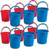 Fun Express Sand Toys for Toddlers 1-3 - Patriotic Red and Blue Plastic Buckets with Handles Set of 12 - Beach Toys for Kids Sand Castle Molds Beach