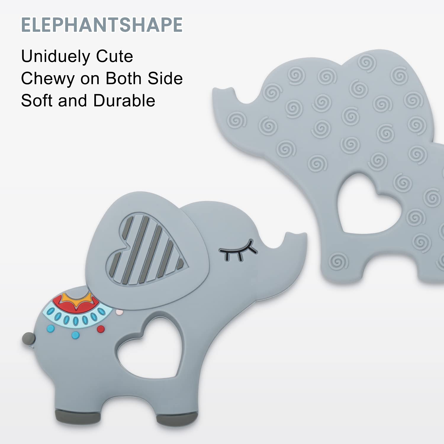 Teething Toys for Babies, Baby Teethers Silicone Baby Teether Toys for Boys and Girls Infant Teething Relief for Teething Elephant Shape, Gray