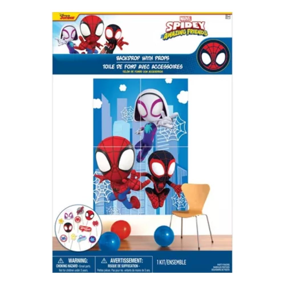 Party Scene Setter with Props - 40" x 27.5" | 1 Set of 16 Pcs, Spidey & His Amazing Friends