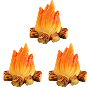 3-Pack Miniature Campfire Models - Resin Fake Fire for Dollhouse Ornaments, Halloween Decorations, and Micro Landscapes - Handcrafted Mini Fire Beads