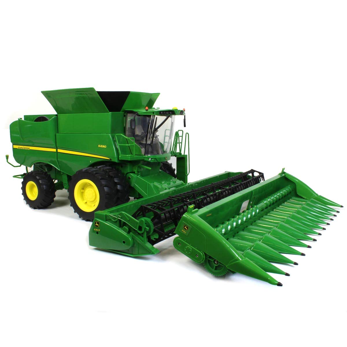 TOMY Big Farm John Deere S690 Combine - 1:16 Scale - Includes Corn and Draper Head Attachments - Farm Toys with Realistic Lights and Sounds - Ages 3